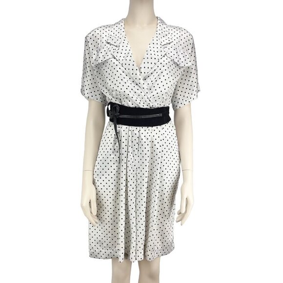 ALGO-ETTES VTG Romper 80´s 90’s Polka Dot Satin White & Black Knee-Lenght Retro - Picture 5 of 14